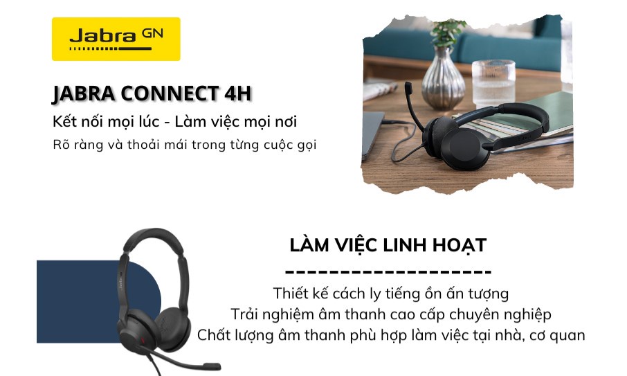 Mô tả Tai Nghe Chụp Tai On-ear JABRA Connect 4H | Đan Mạch | USB C | 2 microphone | Hàng Chính Hãng - 1