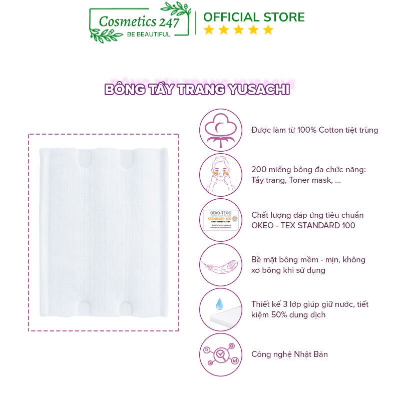 Mô tả Bông tẩy trang Yusachi Suzuran Cao Cấp Nhật Bản 100% Cotton - 200 miếng - 1