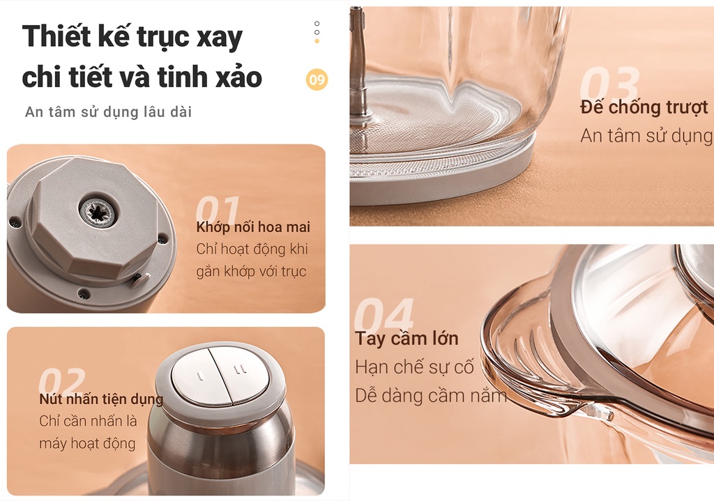 Mô tả Máy xay thịt, thực phẩm 2L Bear QSJ-D03D7 - Hàng chính hãng - 4
