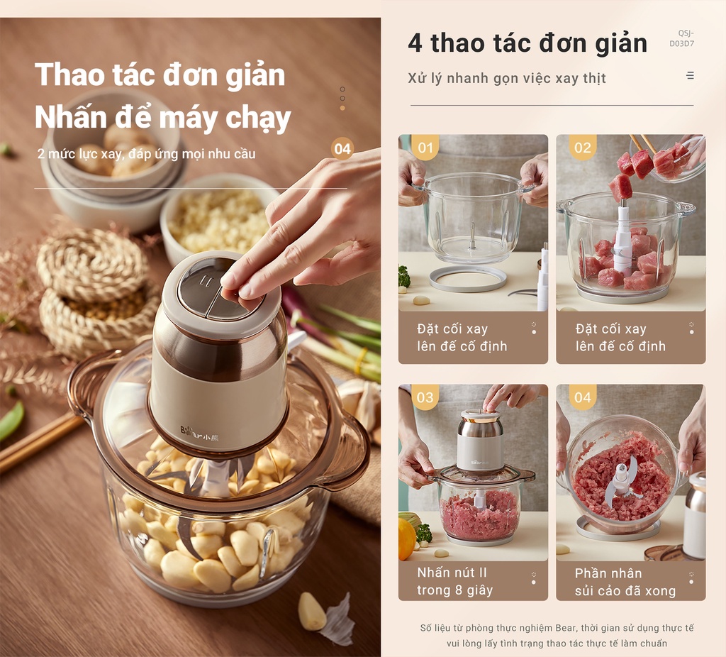 Mô tả Máy xay thịt, thực phẩm 2L Bear QSJ-D03D7 - Hàng chính hãng - 3