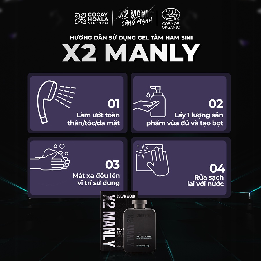 Mô tả Gel Tắm Nam Cỏ Cây Hoa Lá X2 Manly 3in1 320g - Hương Nước Hoa Nam Tính - 4