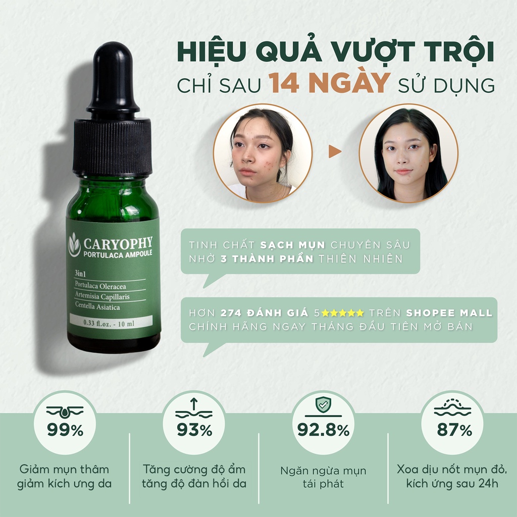 Mô tả Serum rau má giảm mụn mờ thâm Caryophy Portulaca Ampoule (10ml 30ml) - 3