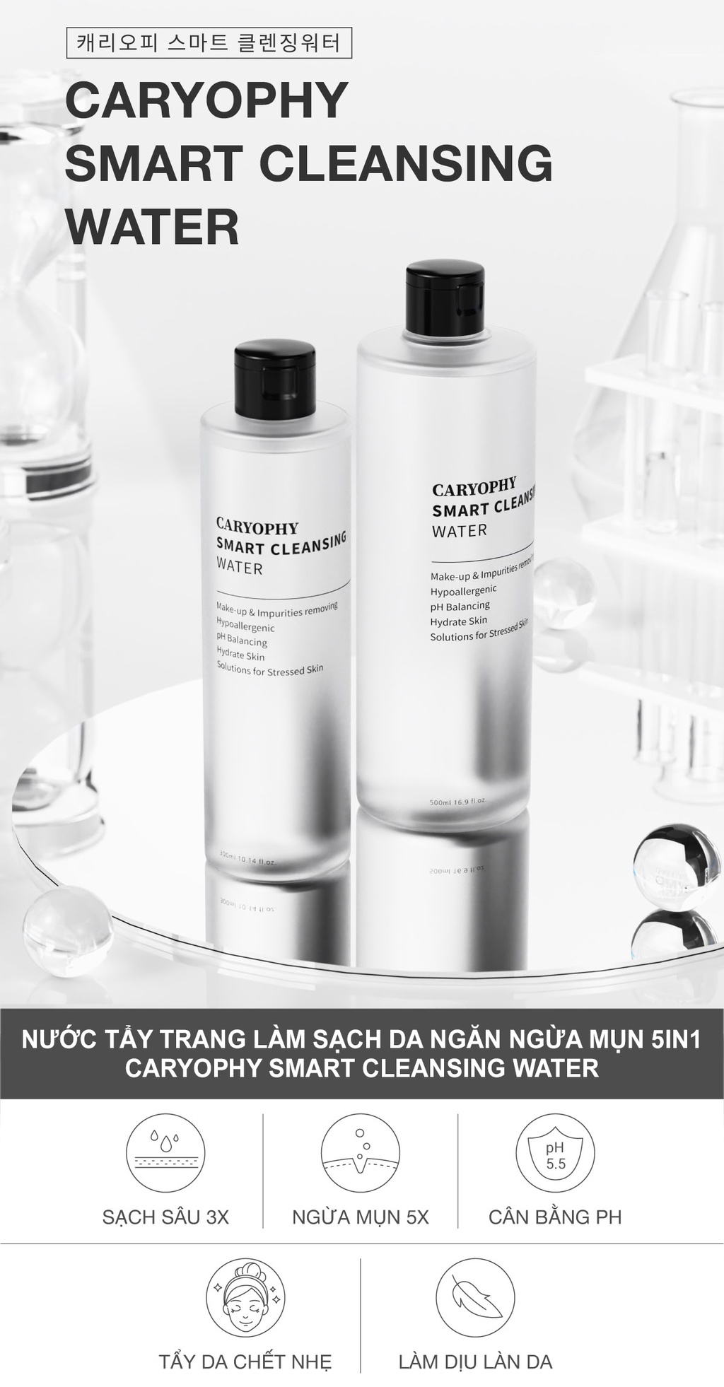 Mô tả Nước tẩy trang da dầu mụn Caryophy Smart Cleansing Water chính hãng Hàn Quốc (300ml 500ml) - 1