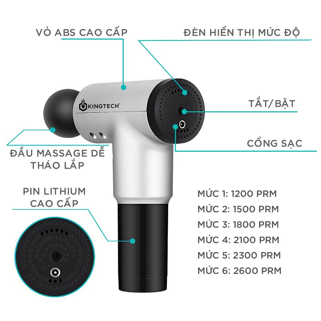 Mô tả Máy Massage Cầm Tay 6 Cấp Độ KINGTECH KH-320 - Mát Xa Toàn Thân Giúp Thư Giãn, Giảm Đau Cổ Vai Lưng  - Quà Tặng Nam Nữ - 7