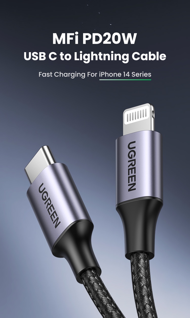 [Cho iPhone 8 -14 MFi] Cáp Sạc Nhanh UGREEN Nylon Dù USB-C to Lightning | Đạt chứng nhận MFi Apple | Chắn chắc - US304-cho iPhone 11 12 13 14/ iPad Pro Air/ Air Pod Pro – ảnh mô tả chi tiết 1
