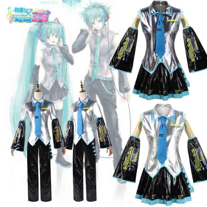 Hatsune Miku Authentic Vocaloid PU Cosplay Set Có Áo Sơ Mi Thắt Quần Tóc Giả