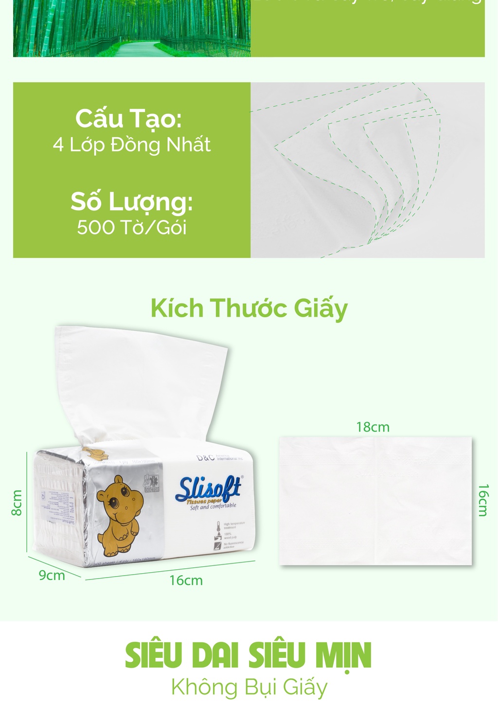 Mô tả Giấy ăn Slisoft Trắng tự nhiên thân thiện môi trường không chất tẩy trắng (5 gói) - 2