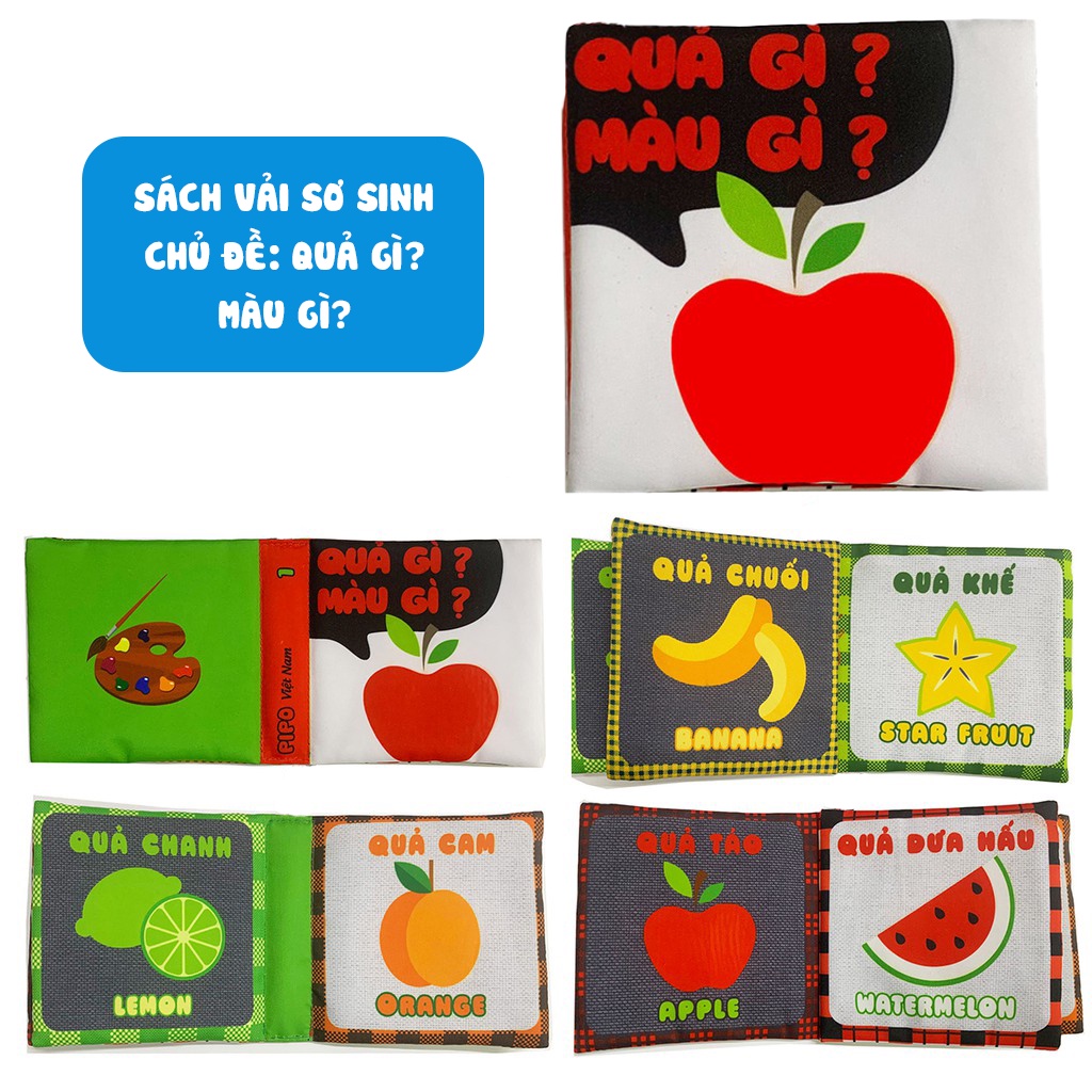 Mô tả Sách vải PiPoVietnam kích thích thị giác - Song ngữ Anh Việt - Quả gì màu gì - 9