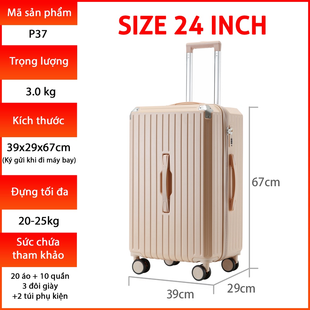 Mô tả Vali kéo du lịch Kingsun vali size20/24dáng hộp Khoá Kéo KS-P37 nhựa PC +ABS cao cấp chống va đập - 3