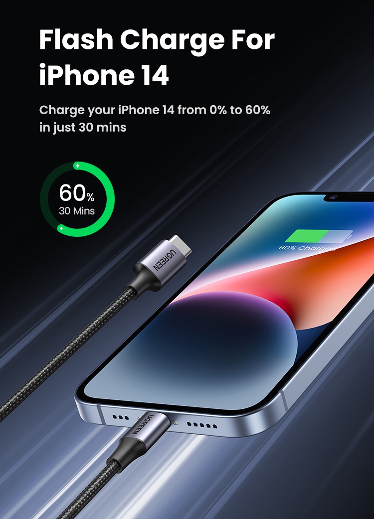 [Cho iPhone 8 -14 MFi] Cáp Sạc Nhanh UGREEN Nylon Dù USB-C to Lightning | Đạt chứng nhận MFi Apple | Chắn chắc - US304-cho iPhone 11 12 13 14/ iPad Pro Air/ Air Pod Pro – ảnh mô tả chi tiết 3