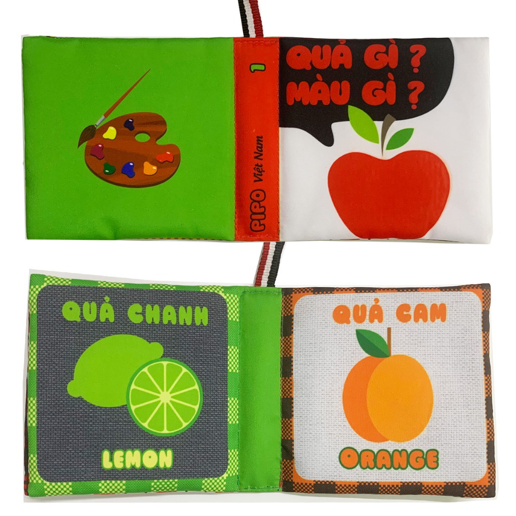 Mô tả Sách vải PiPoVietnam kích thích thị giác - Song ngữ Anh Việt - Quả gì màu gì - 8