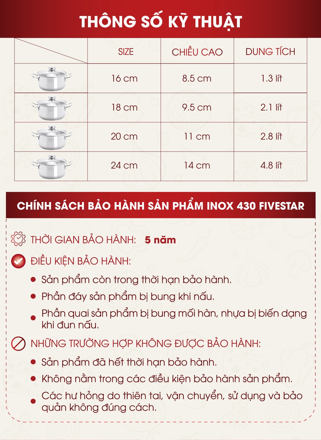 Mô tả Nồi inox 3 đáy sandwich inox 430 cao cấp Fivestar Standard bếp từ nắp kính (16cm -24cm) - 3