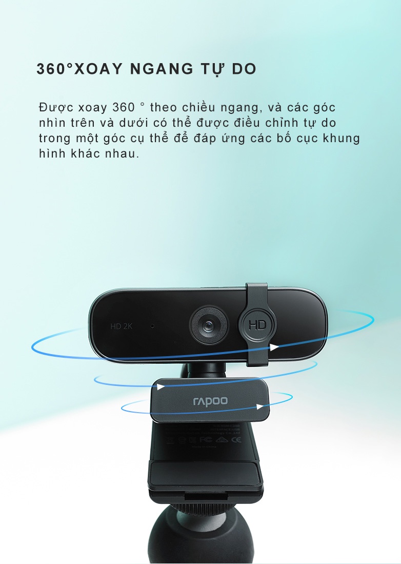 Webcam Rapoo C280 2K HD với USB2.0 với nắp đậy camera có thể xoay mic ...