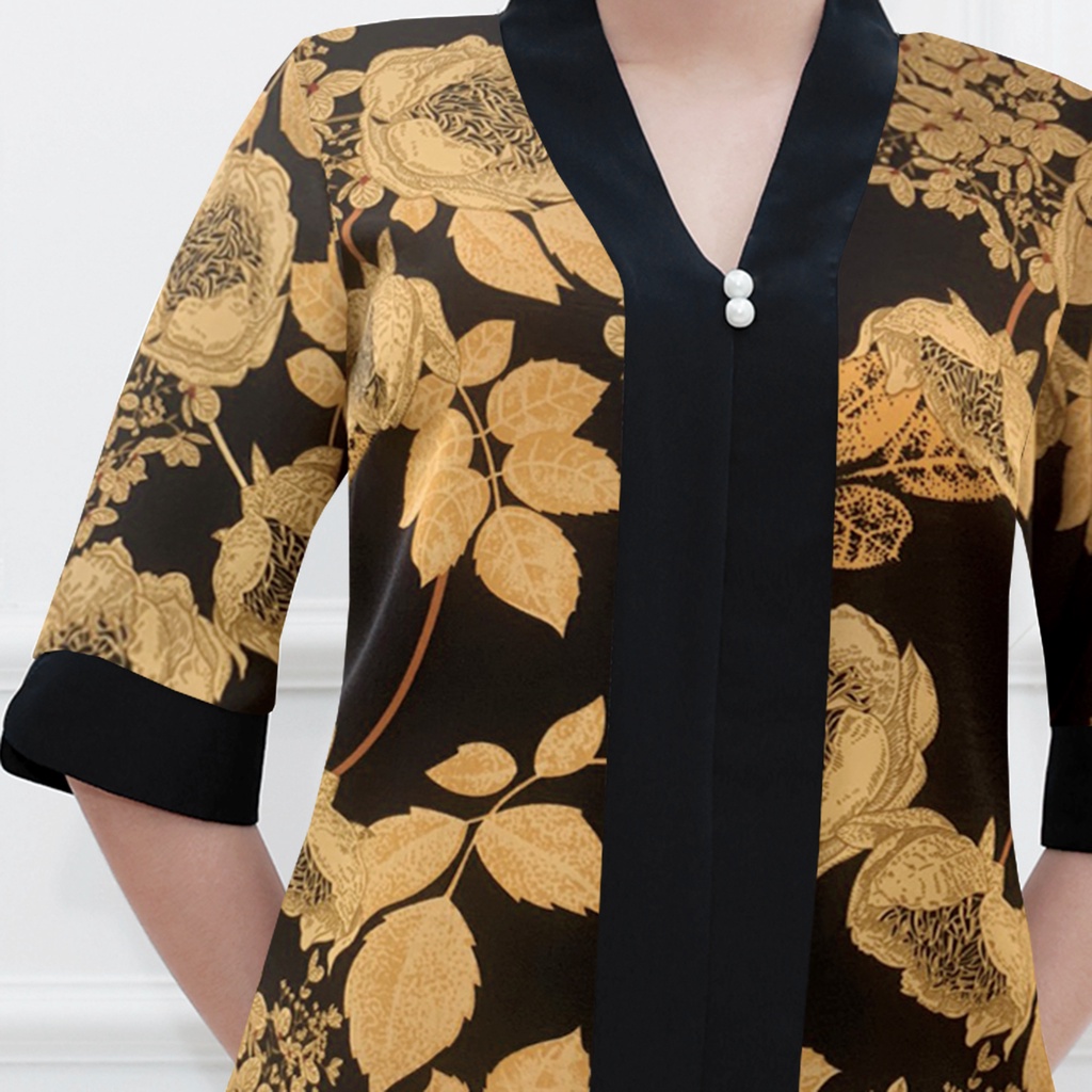 Mô tả Đồ Bộ Trung Niên GOTI Mặc Nhà Nữ Sang Trọng Chất Gấm Cao Cấp Cổ Chui Tay Lững Có Túi Pijama Lụa Cho Mẹ 3359 3360 - 7