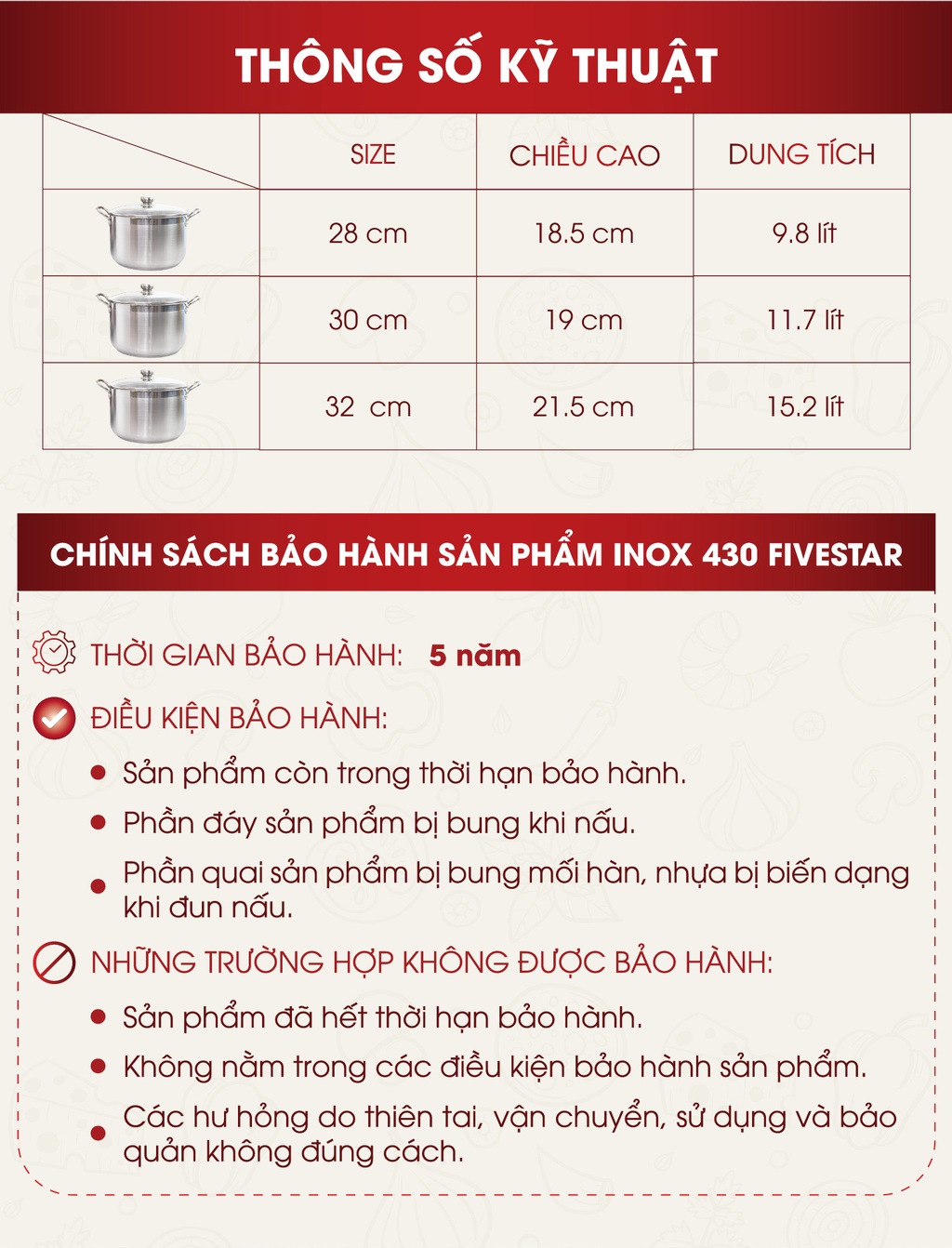 Mô tả Nồi luộc gà FiveStar inox 430 nắp kính (26cm / 28cm / 30cm / 32cm), 3 đáy dùng bếp từ, hồ - 5