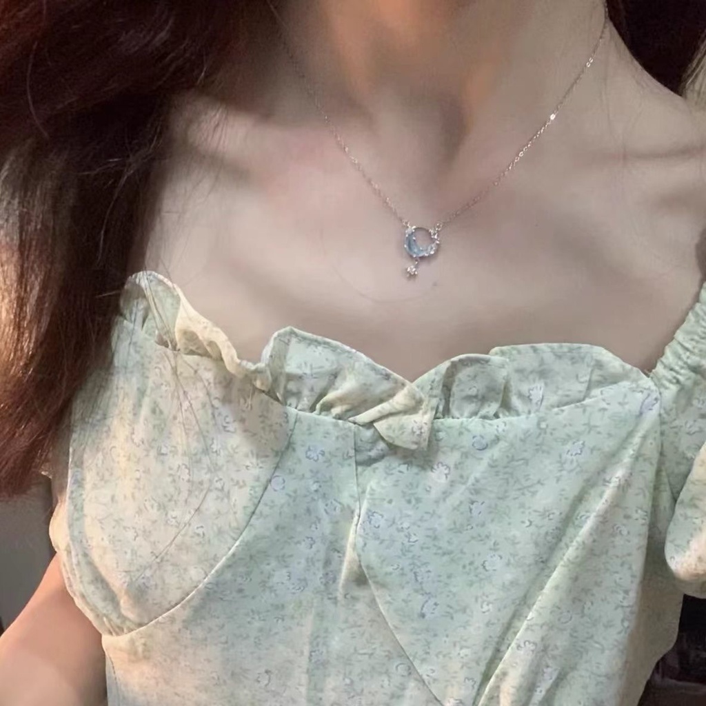 Mô tả Vòng cổ Mạ Bạc 17KM Mặt Trăng Và Ngôi Sao Đính Đá Zircon Xanh 17KM - 4