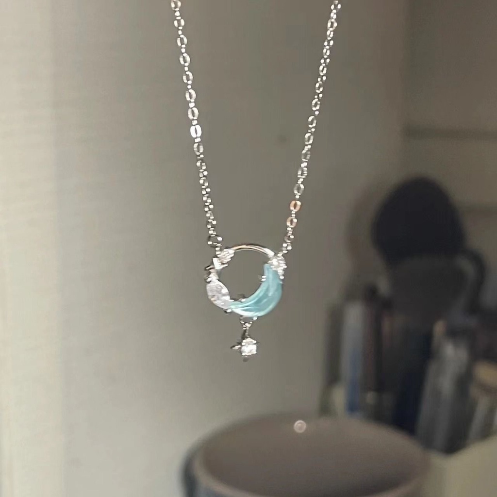 Mô tả Vòng cổ Mạ Bạc 17KM Mặt Trăng Và Ngôi Sao Đính Đá Zircon Xanh 17KM - 1