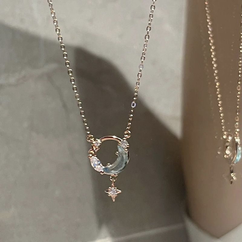 Mô tả Vòng cổ Mạ Bạc 17KM Mặt Trăng Và Ngôi Sao Đính Đá Zircon Xanh 17KM - 3