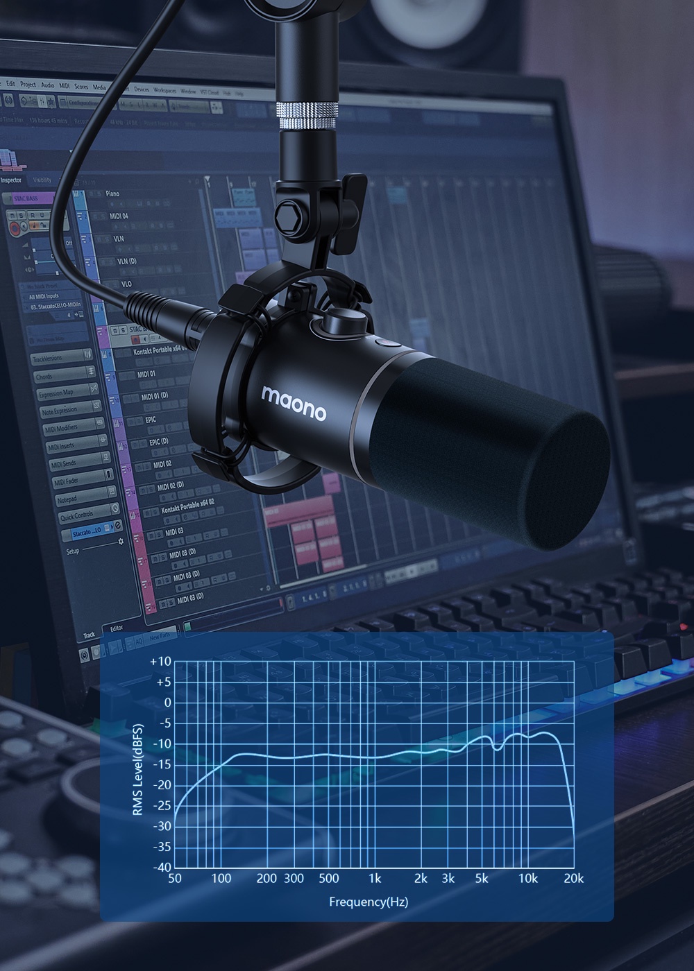 Micro Maono PD200X Podcast chế độ kép USB/XLR đèn RGB và phần mềm điều ...