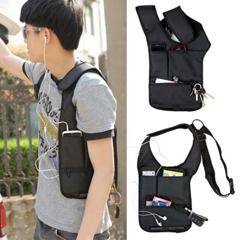 Gói điện thoại nam thời trang chống trộm Túi ba lô đeo vai màu đen ẩn