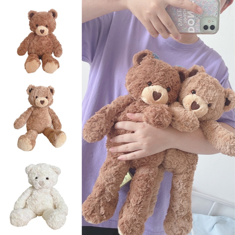 Gấu bông nâu trang trí trái tim dễ thương Plushie cao 16,5 "với lông dài lông tơ