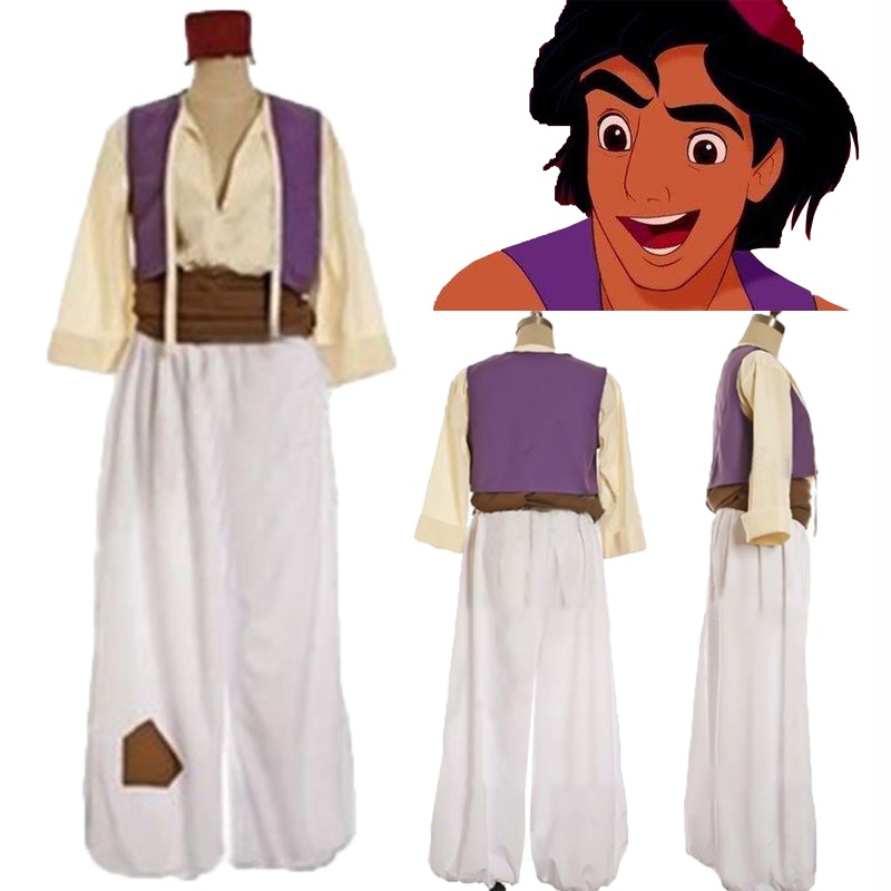 Trang phục Aladdin nam người lớn sống động hoàn chỉnh với phụ kiện thời trang và mũ
