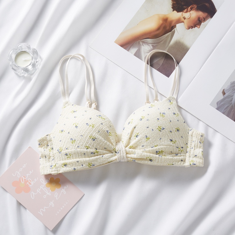 Áo Ngực Không Gọng 3 / 4 Cup Nâng Ngực Không Đường May Dây Chéo Lưng Họa Tiết Hoa Xinh Xắn Cho Bạn Gái