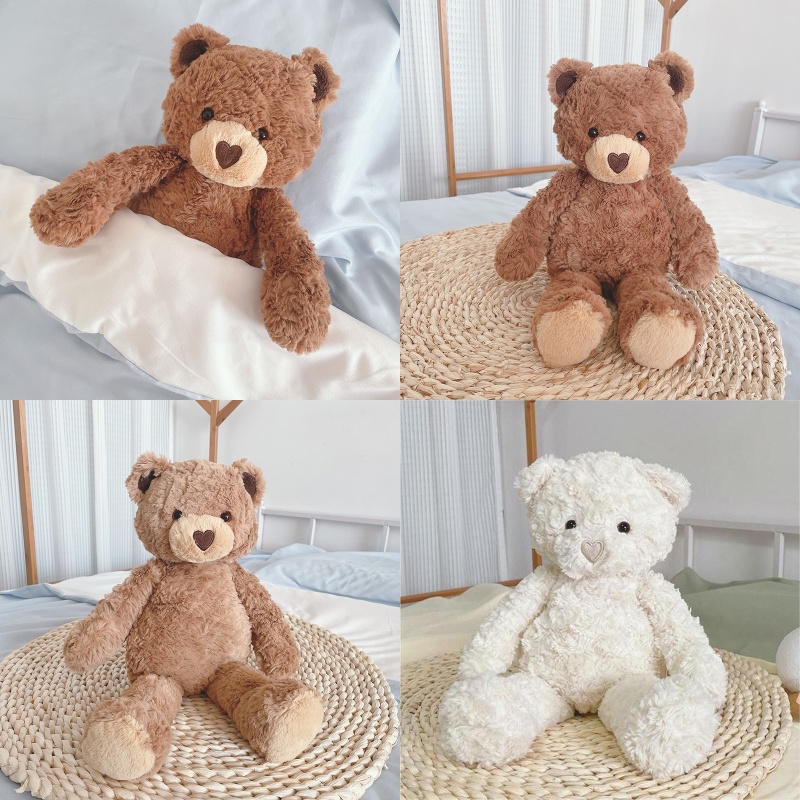 Gấu bông nâu trang trí trái tim dễ thương Plushie cao 16,5 "với lông dài lông tơ
