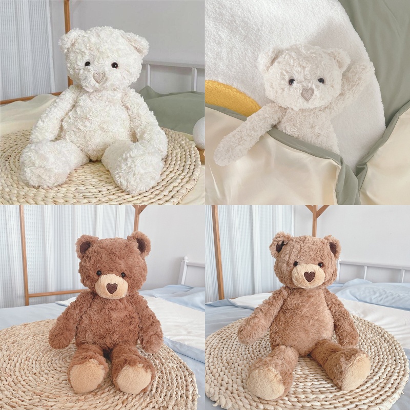 Gấu bông nâu trang trí trái tim dễ thương Plushie cao 16,5 "với lông dài lông tơ