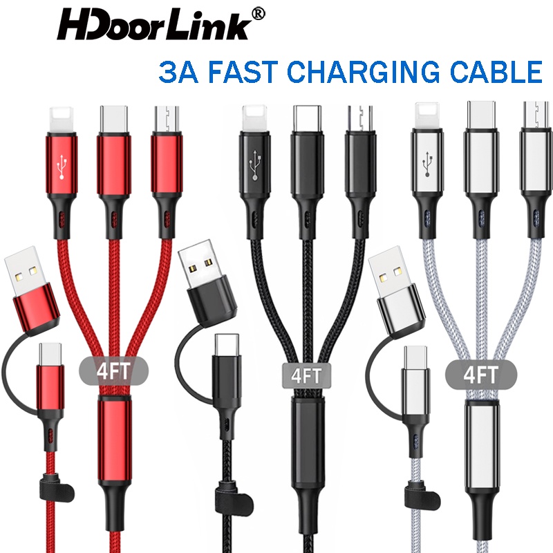 Mô tả Dây cáp sạc nhanh HDOORLINK 5 trong 1 3A USB A / C sang điện thoại Type-C / Micro USB / nhẹ thích hợp cho IOS Android - 1