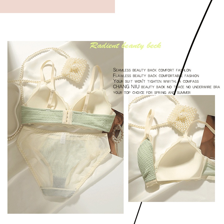 Set sexy nơ phụ nữ áo ngực ren + quần lót liền mạch thoải mái cúp mỏng cô gái thanh niên đồ lót không dây đẩy lên bralette đồ lót nữ