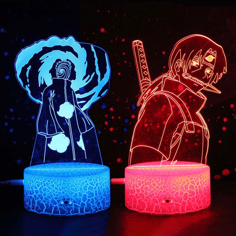 7 màu naruto led night light đồ chơi anime akatsuki uchiha itachi sasuke đèn bàn mini 3d đầy màu