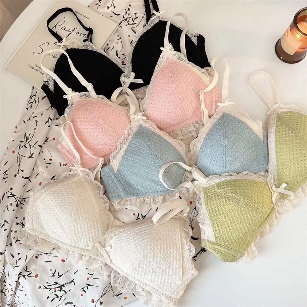 Ready stock thin cup đồ lót không dây của phụ nữ liền mạch thoải mái thanh niên cô gái đẩy lên áo ngực đáng yêu nơ sexy đồ lót nữ đồ lót bralette