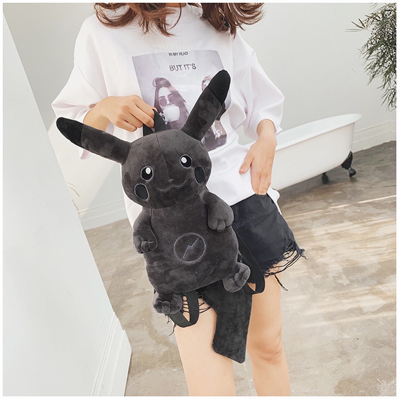 Ba Lô Học Sinh Màu Xám Hình pikachu Nhồi Bông Đáng Yêu