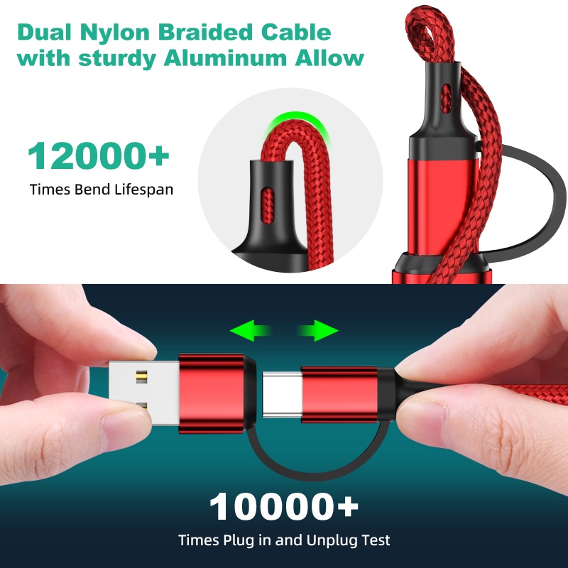 Mô tả Dây cáp sạc nhanh HDOORLINK 5 trong 1 3A USB A / C sang điện thoại Type-C / Micro USB / nhẹ thích hợp cho IOS Android - 3