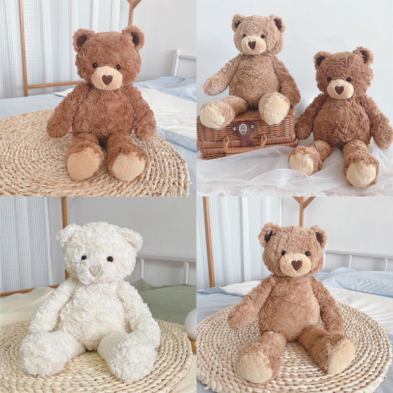 Gấu bông nâu trang trí trái tim dễ thương Plushie cao 16,5 "với lông dài lông tơ