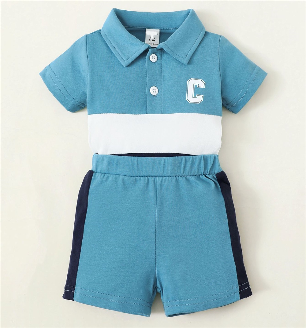 Mô tả Sơ sinh bé trai bộ quần áo ngắn tay turn-down romper + quần short mùa hè thường 2 cái trang phục - 2