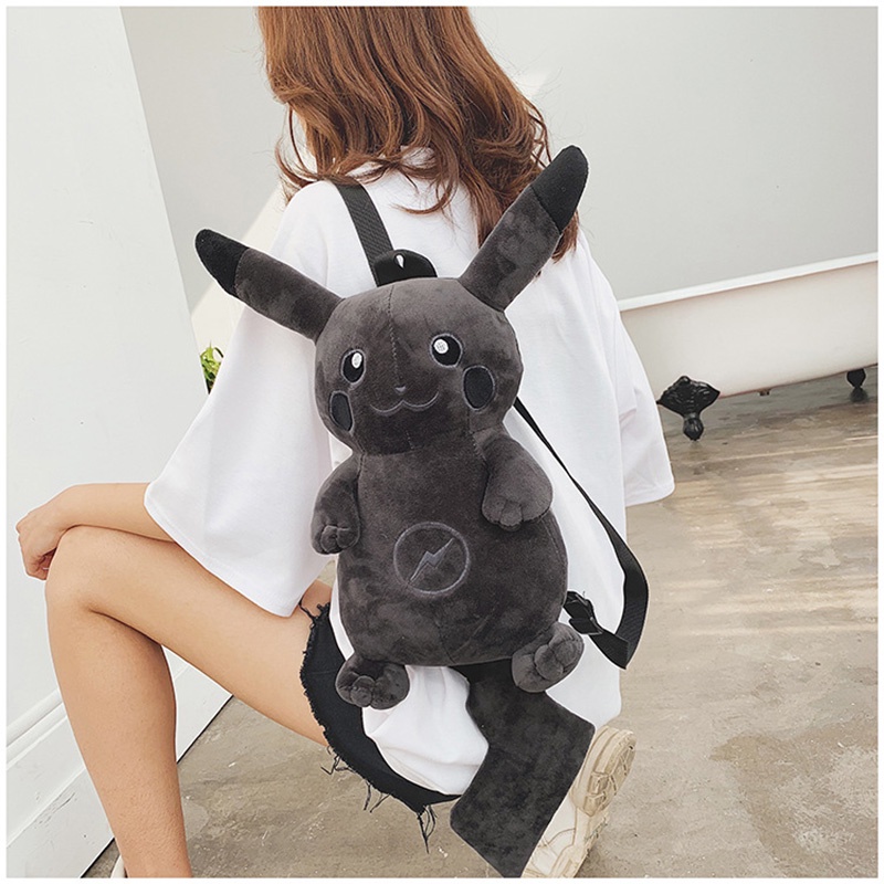 Ba Lô Học Sinh Màu Xám Hình pikachu Nhồi Bông Đáng Yêu