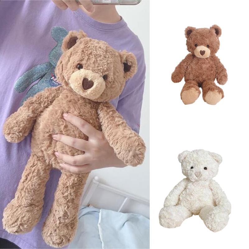Gấu bông nâu trang trí trái tim dễ thương Plushie cao 16,5 "với lông dài lông tơ