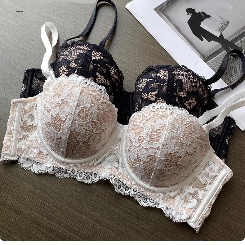 Cổ phiếu sn sàng bộ áo ngực ren nữ + quần lót ngực nhỏ đẩy lên thanh niên cô gái dây đồ lót chống chảy xệ vòng thép mềm nữ đồ lót bralette