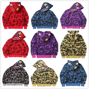 Bape Nam Nữ Zip Up Áo Khoác Cá Mập In Hình Áo Khoác Thời Trang Dạo Phố