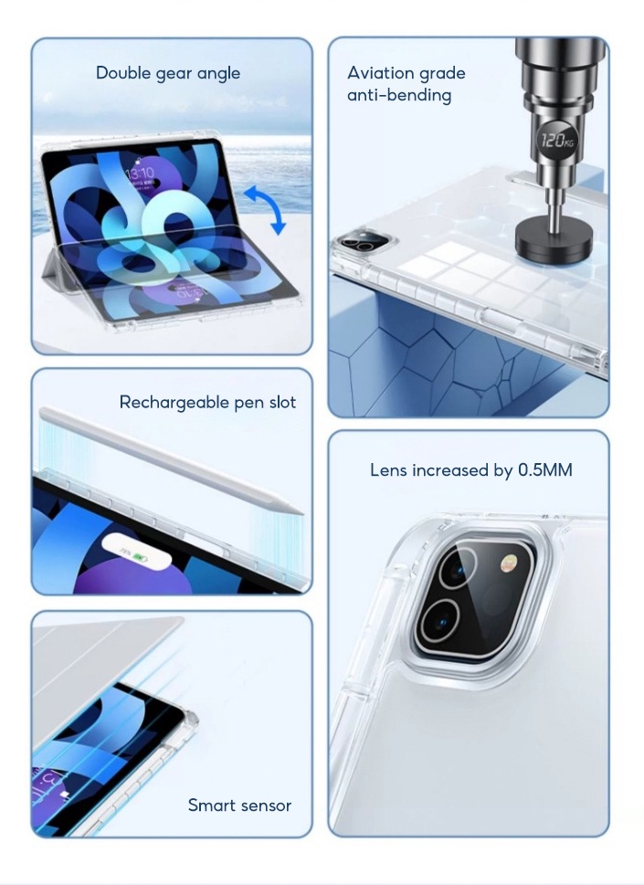 Mô tả Tbtic Cho iPad Ốp Lưng Air 7 M3 2025 6 11th A16 M2 Pro 11 M4 2024 Air 5 4 10.9 10th 9th 8th 7th Gen 10.2 Mini 6 Ốp Lưng Có Bút Chì Acrylic Trong Suốt - 8