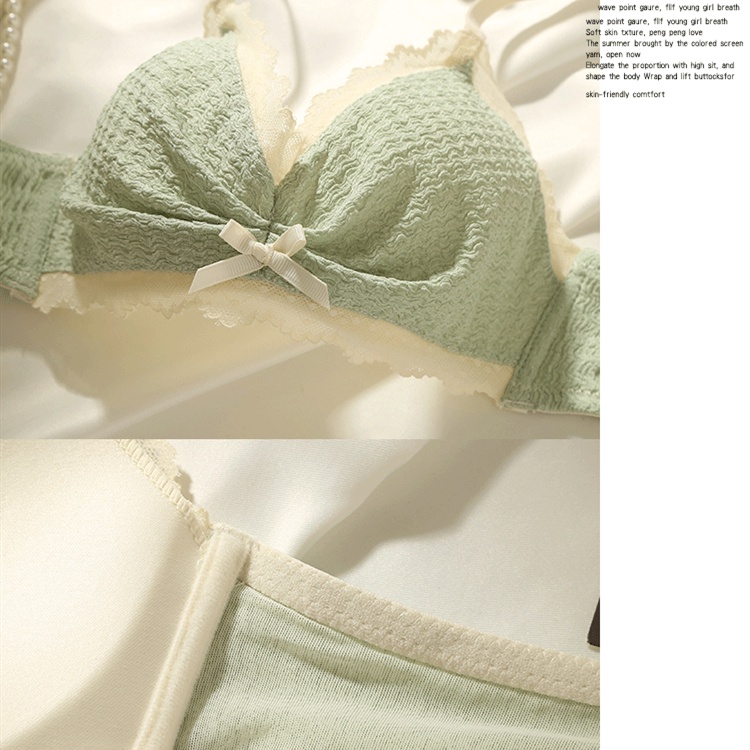 Set sexy nơ phụ nữ áo ngực ren + quần lót liền mạch thoải mái cúp mỏng cô gái thanh niên đồ lót không dây đẩy lên bralette đồ lót nữ