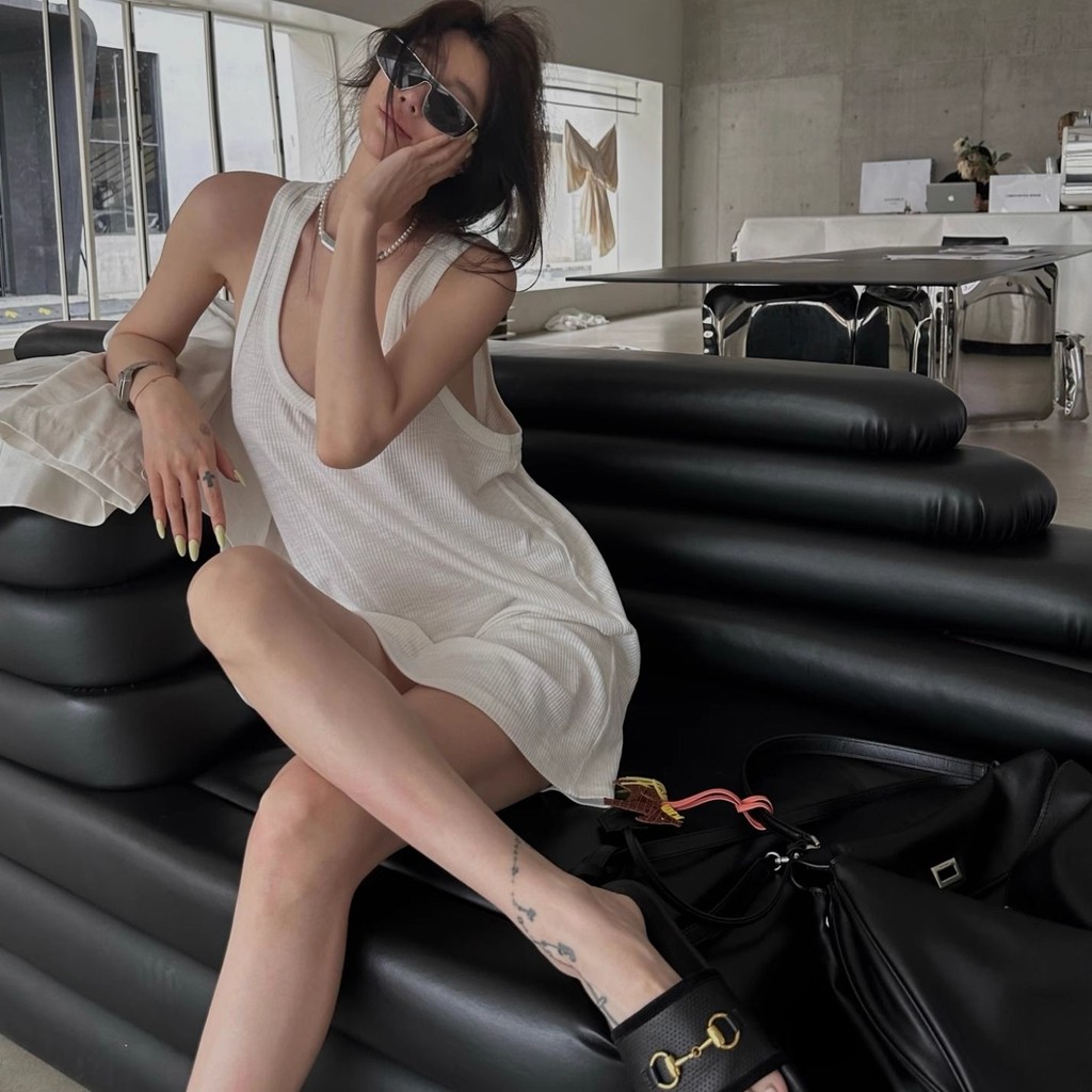 Lan ~ Phong Cách Mới Pure Desire Đơn Giản Cổ Chữ V Bộ Đồ Ngủ Nữ Thường Ngày Lười Phong Cách Rời Kích Thước Lớn Váy Mùa Hè