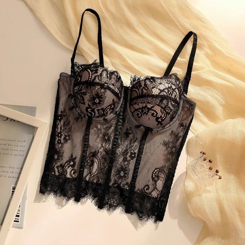 Pháp Ren Xương Cá Camisole Nữ Bên Trong Lớn Ngực Slinky Gợi Cảm Corset Đen Ống Top Top