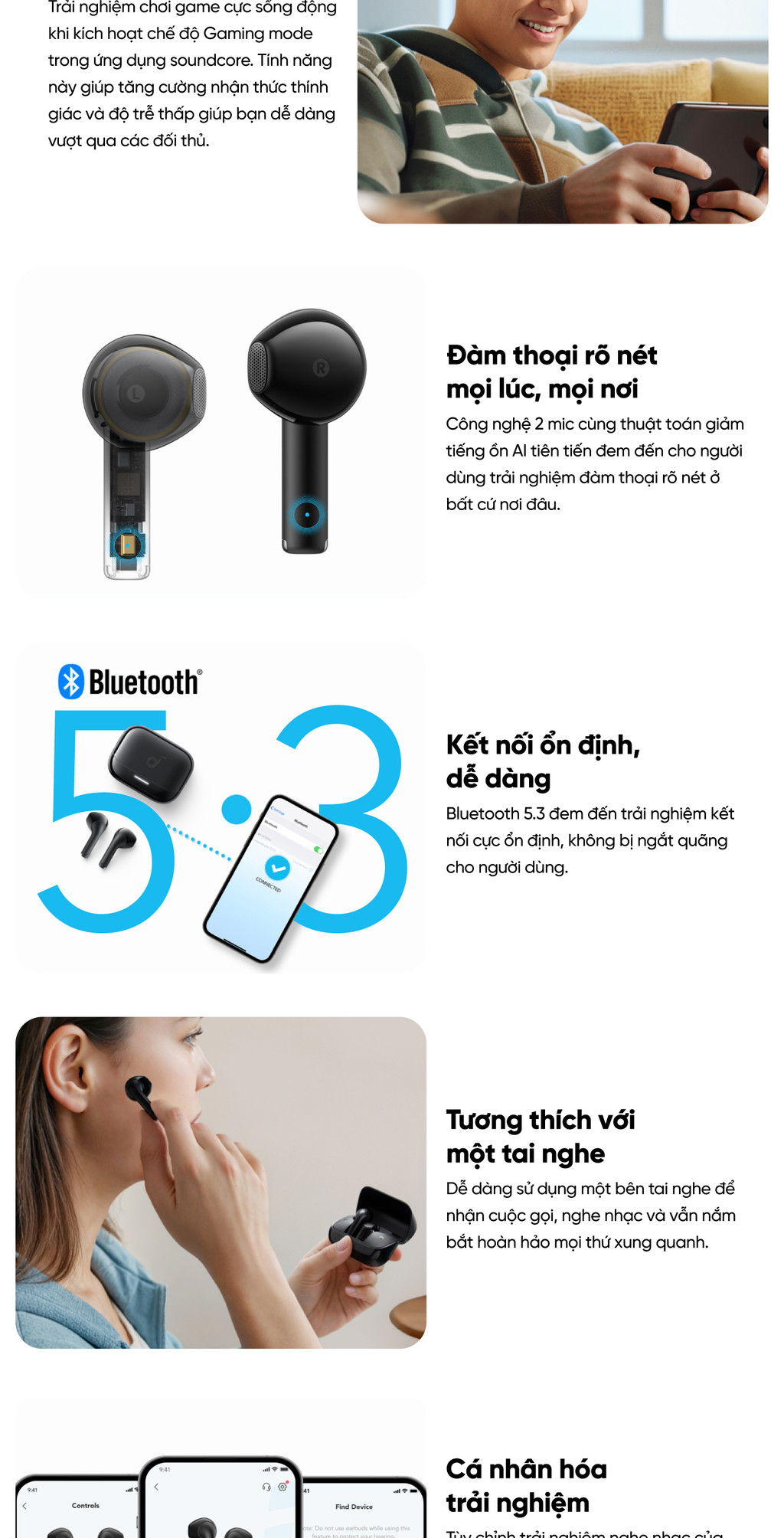 Tai nghe bluetooth Semi In-Ear Soundcore K20i | Siêu gọn nhẹ | Chống ...