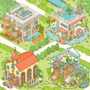 Enwei 4 Cái [Bear Town Series] 2.5D Cảnh Quan Deco Miếng Dán Hai Lớp Chống Thấm Nước Giấy Thêu Sò Chất Liệu Sổ Lưu Niệm Bộ