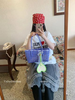 Have u desgin ins Túi Dệt Dung Tích Lớn Giỏ Rau Di Động Đi Biển Kỳ Nghỉ Handmade Quạt Mặt Dây Chuyền Túi Đi Biển