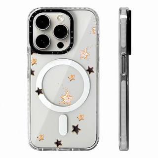 Trừu Tượng Ngôi Sao Vàng Sạc Từ Tính Không Dây Tương Thích Cho IPhone11 12 13 14 15 16ProMax Cover 16PLUS Silicon Mềm Trong Suốt Ốp Lưng Chống Sốc