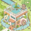 Enwei 4 Cái [Bear Town Series] 2.5D Cảnh Quan Deco Miếng Dán Hai Lớp Chống Thấm Nước Giấy Thêu Sò Chất Liệu Sổ Lưu Niệm Bộ